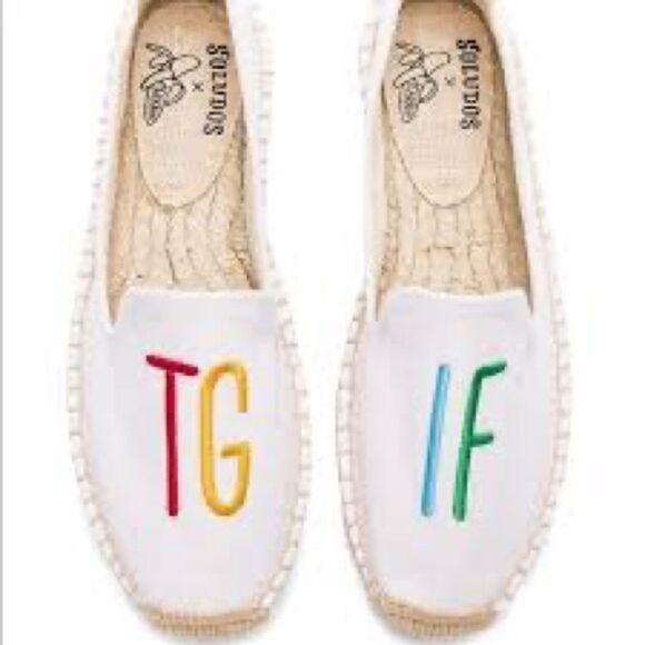 Soludos Ashkhan Women's espadrille Flats TGIF on cream canvas - Picture 1 of 6